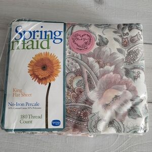 Vintage Springmaid King Flat Sheet  Paisley French Rose Cotton Blend Cottagecore